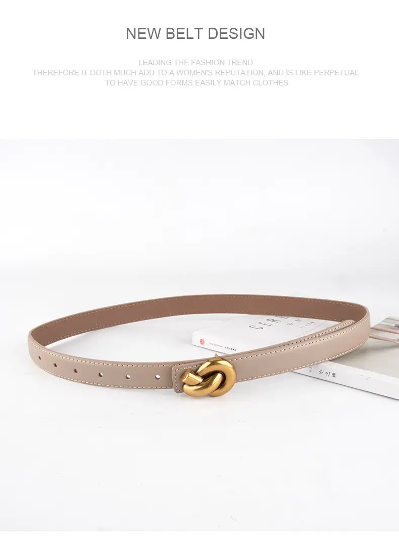 Coffee Color Genuine Leather Twist Buckle Belt for Women — feature 16