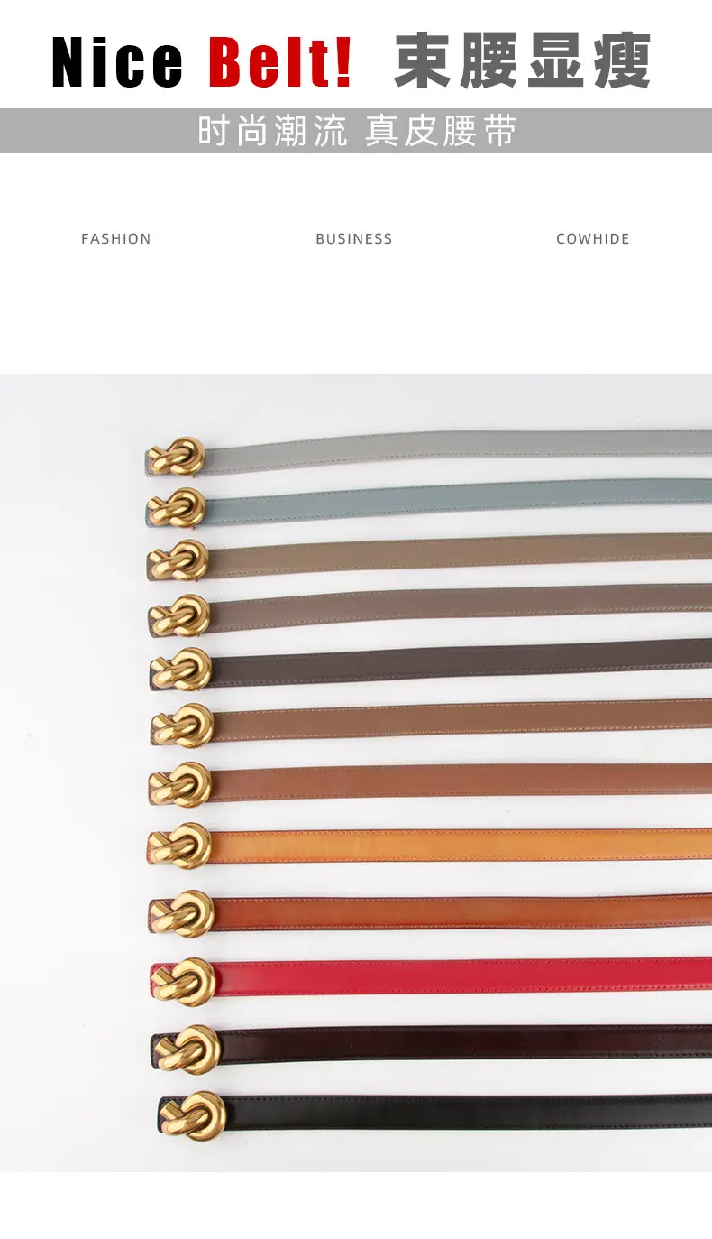 Coffee Color Genuine Leather Twist Buckle Belt for Women — feature 3