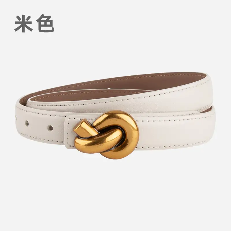Coffee Color Genuine Leather Twist Buckle Belt for Women - Image 10
