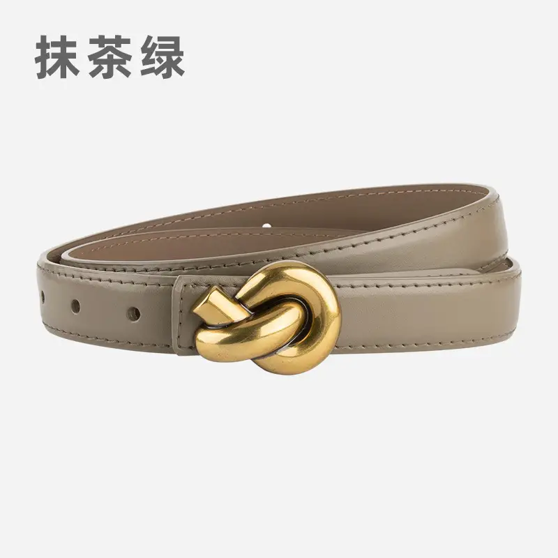 Coffee Color Genuine Leather Twist Buckle Belt for Women - Image 11