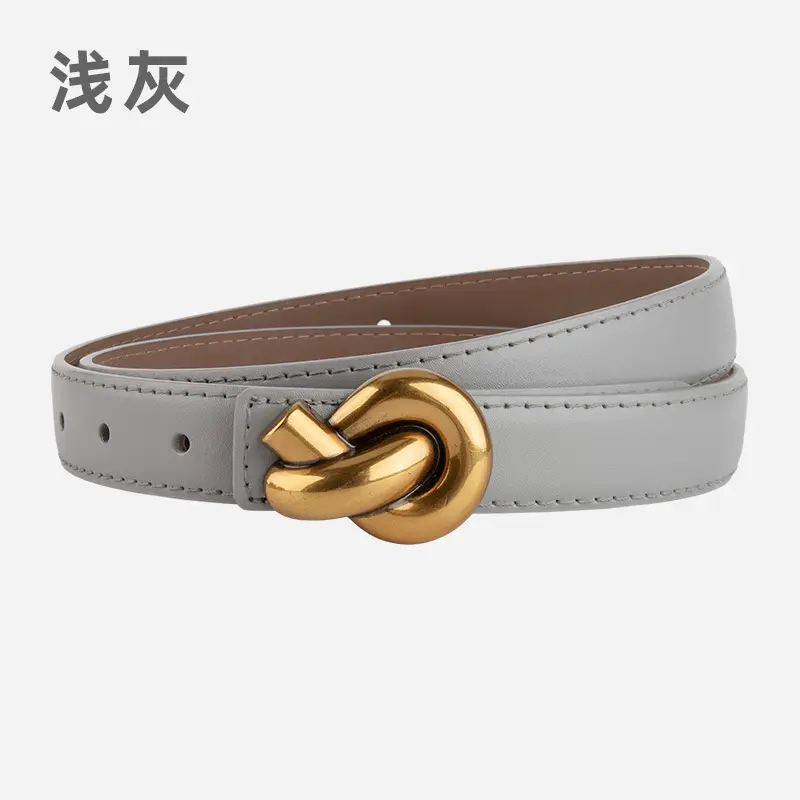 Coffee Color Genuine Leather Twist Buckle Belt for Women - Image 12