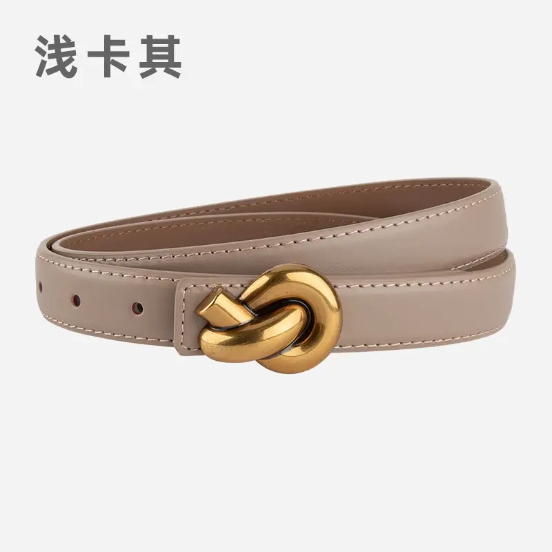 Coffee Color Genuine Leather Twist Buckle Belt for Women - Image 13
