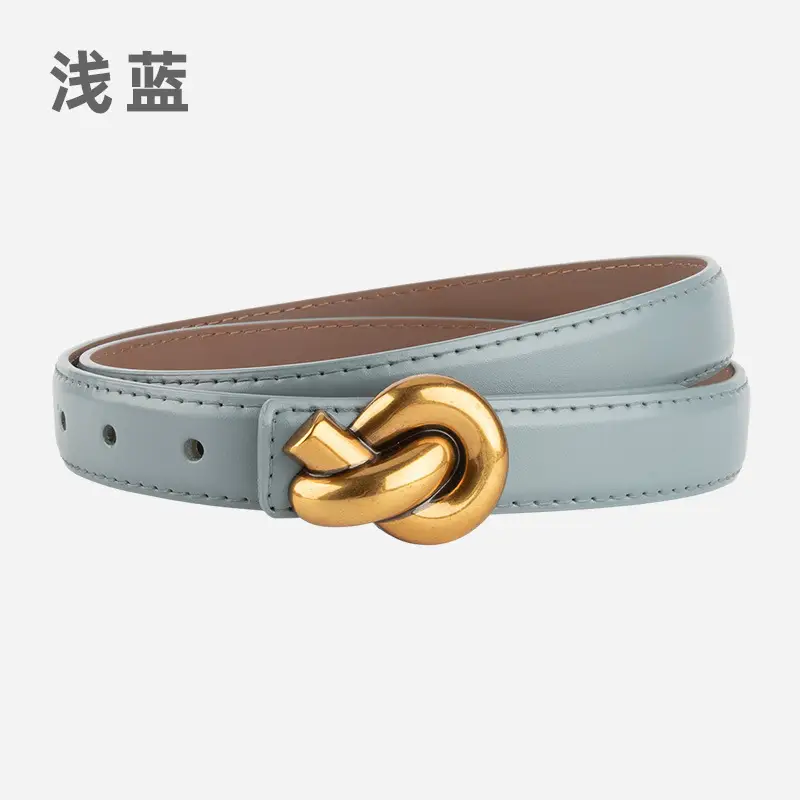 Coffee Color Genuine Leather Twist Buckle Belt for Women - Image 14