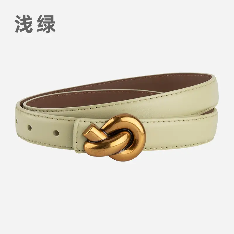 Coffee Color Genuine Leather Twist Buckle Belt for Women - Image 15