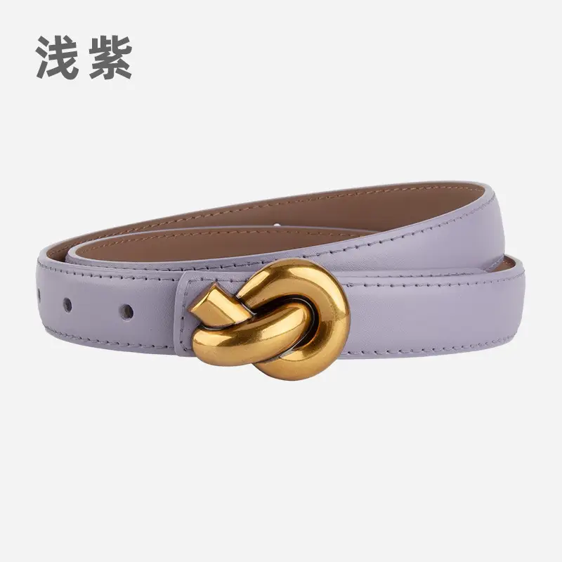 Coffee Color Genuine Leather Twist Buckle Belt for Women - Image 16