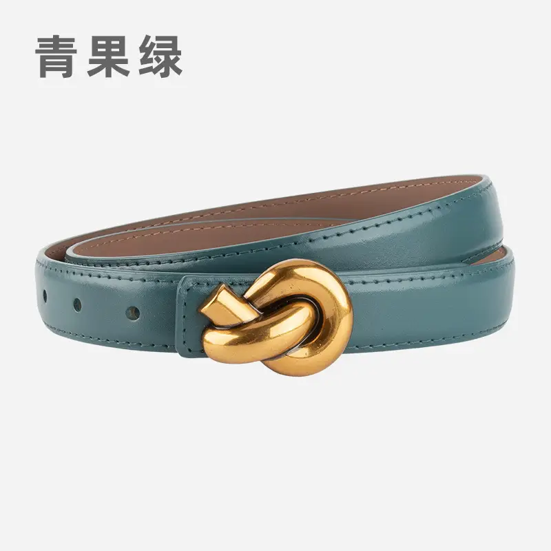 Coffee Color Genuine Leather Twist Buckle Belt for Women - Image 17