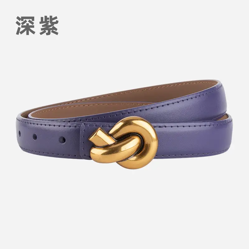 Coffee Color Genuine Leather Twist Buckle Belt for Women - Image 18