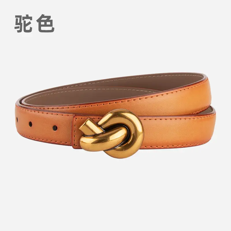 Coffee Color Genuine Leather Twist Buckle Belt for Women - Image 19