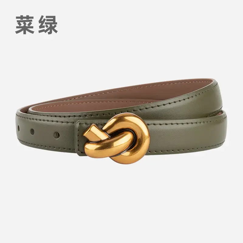 Coffee Color Genuine Leather Twist Buckle Belt for Women - Image 2