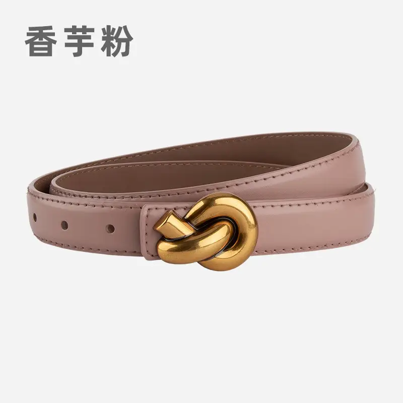 Coffee Color Genuine Leather Twist Buckle Belt for Women - Image 20