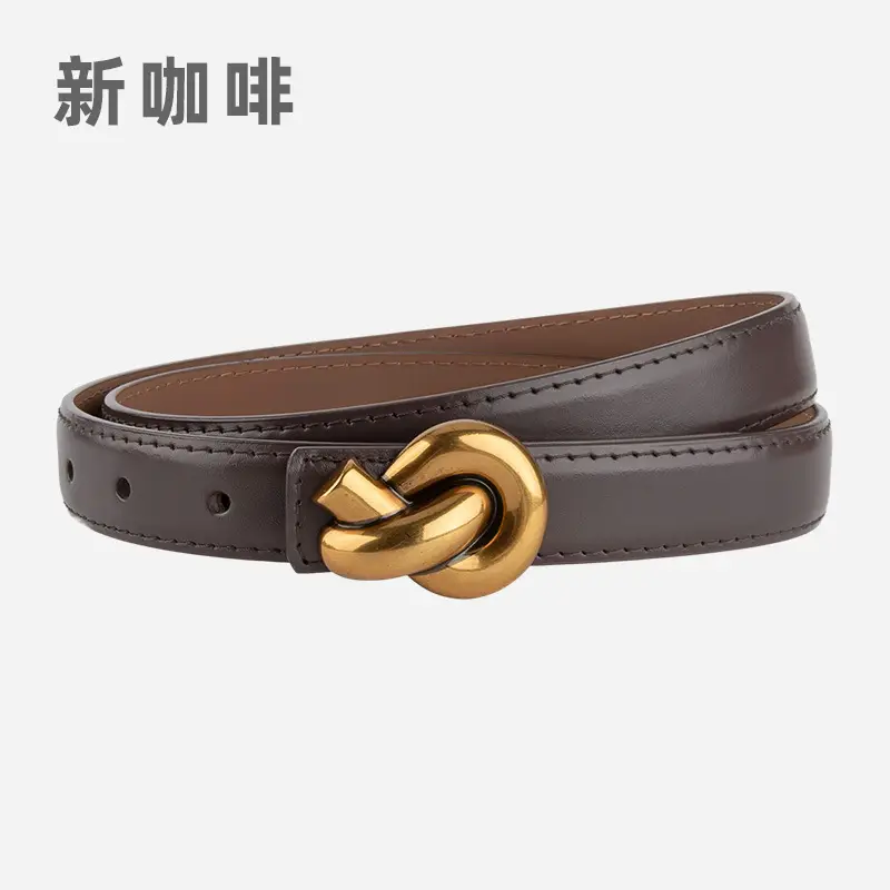 Coffee Color Genuine Leather Twist Buckle Belt for Women - Image 21