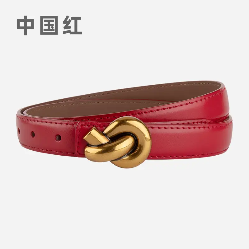 Coffee Color Genuine Leather Twist Buckle Belt for Women - Image 22