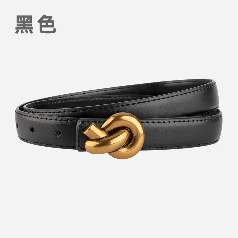 Coffee Color Genuine Leather Twist Buckle Belt for Women - Image 3