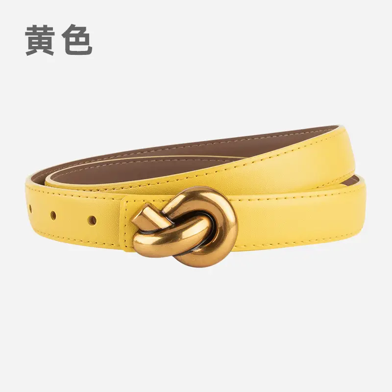 Coffee Color Genuine Leather Twist Buckle Belt for Women - Image 4