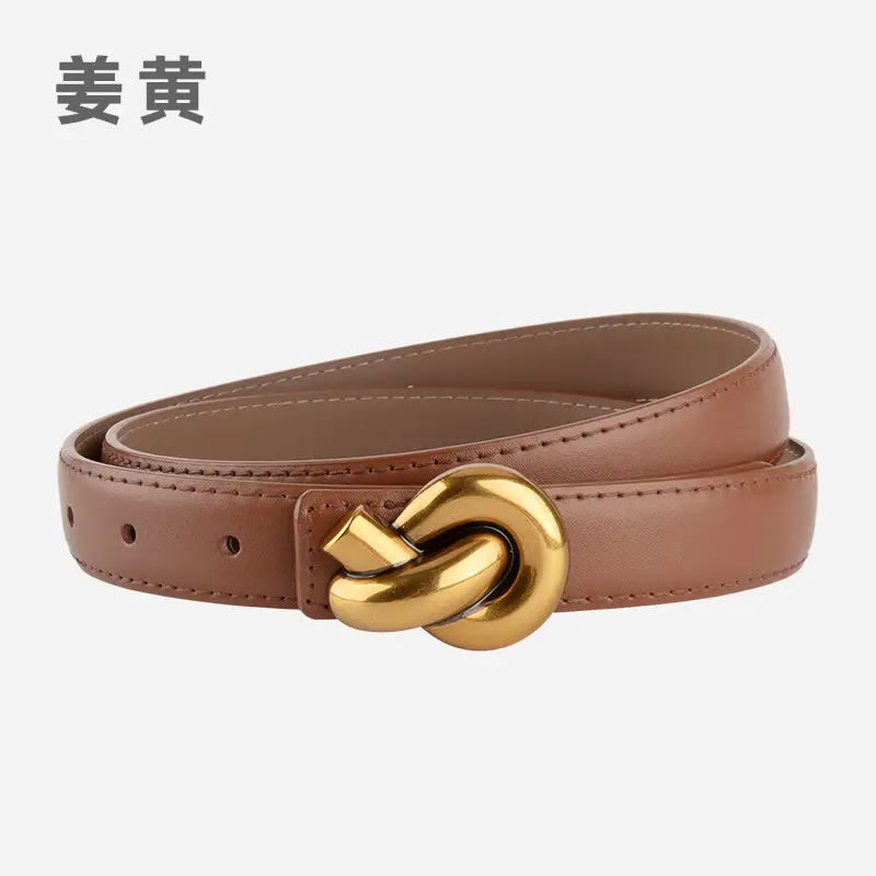 Coffee Color Genuine Leather Twist Buckle Belt for Women - Image 5