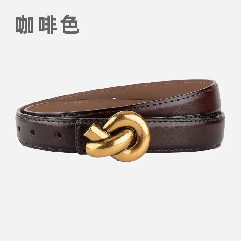 Coffee Color Genuine Leather Twist Buckle Belt for Women - Image 7
