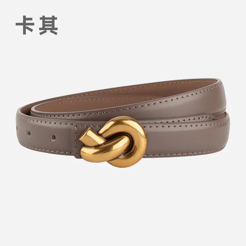Coffee Color Genuine Leather Twist Buckle Belt for Women - Image 8
