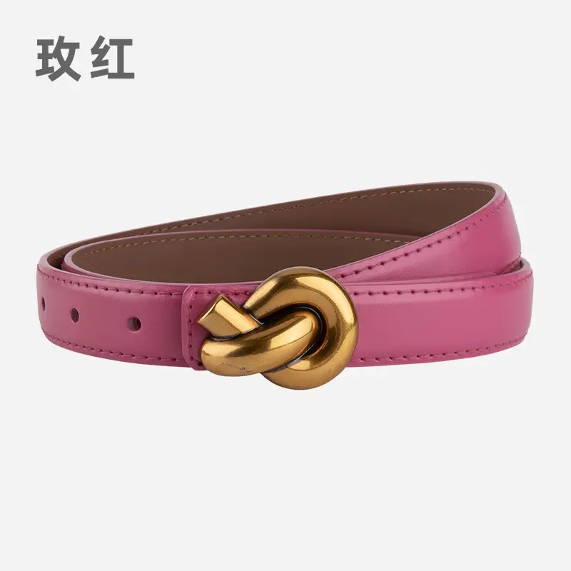 Coffee Color Genuine Leather Twist Buckle Belt for Women - Image 9