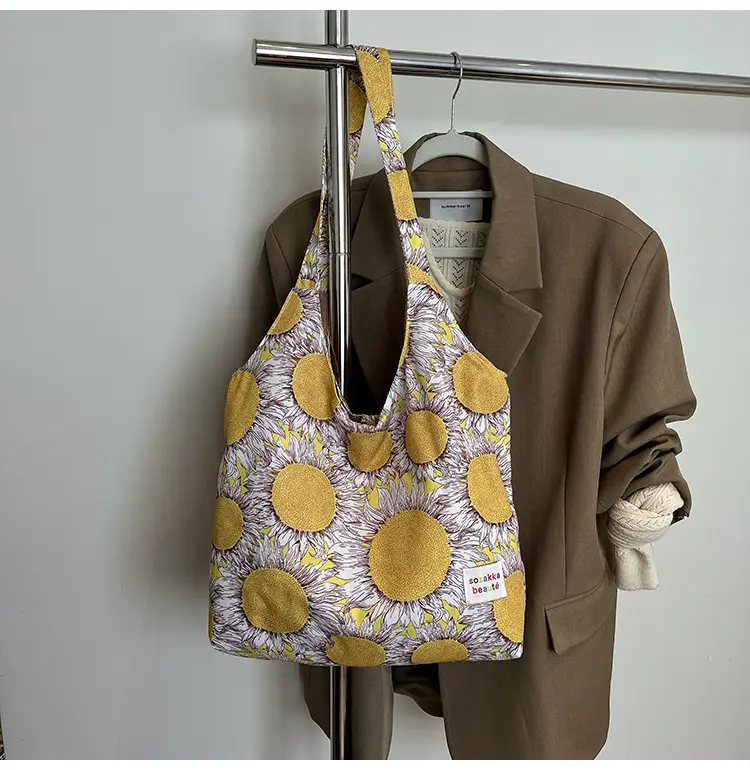 Women's Sunflower Print Shoulder Bag Large Capacity Yellow — feature 13