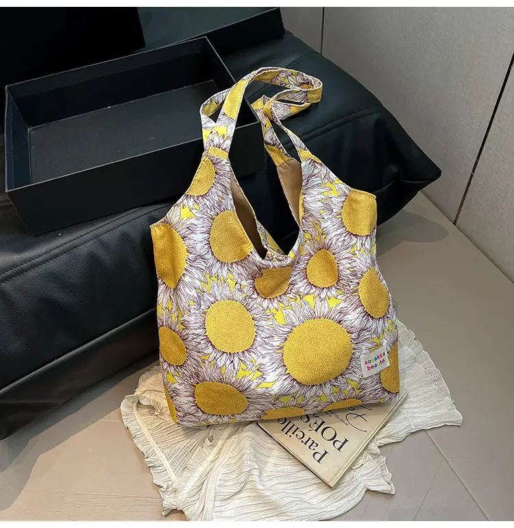 Women's Sunflower Print Shoulder Bag Large Capacity Yellow — feature 14
