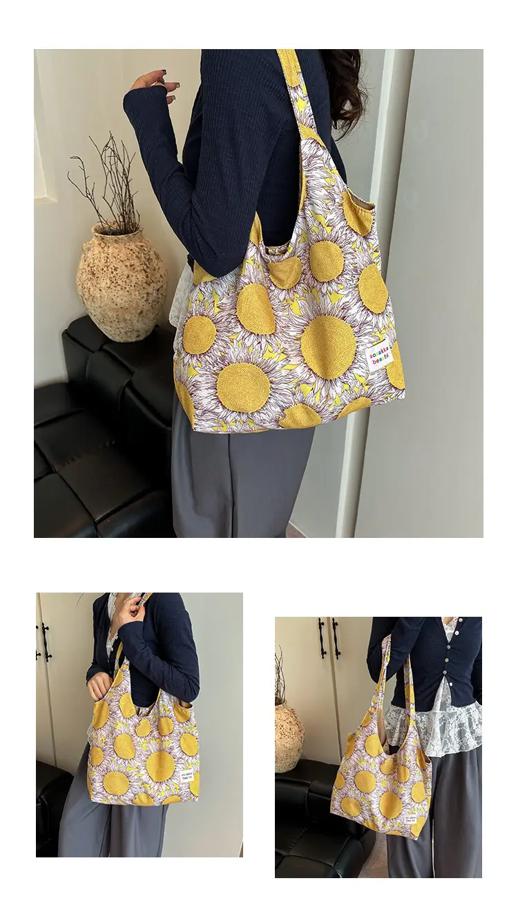 Women's Sunflower Print Shoulder Bag Large Capacity Yellow — feature 8