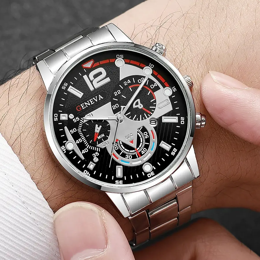 Factory Direct Sales Men's Watch Steel Band Calendar Quartz Sports Luminous Pointer Quartz Watch Men's Watch Wholesale