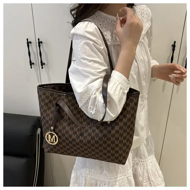 Women's Black Checkered H-Style Shoulder Bag with Gold Logo — feature 15