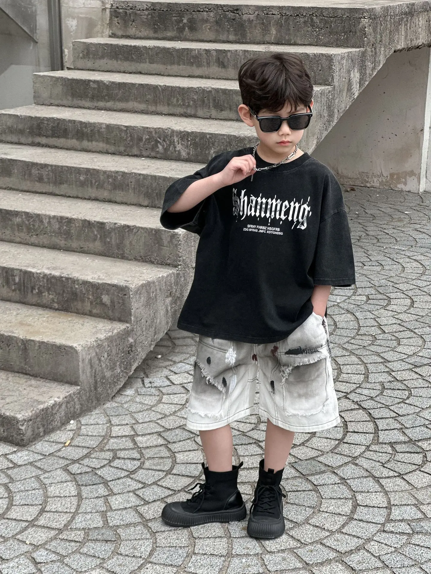 Boys Black Shouwa T-Shirt Short Sleeve Kids 2025 - Image 3