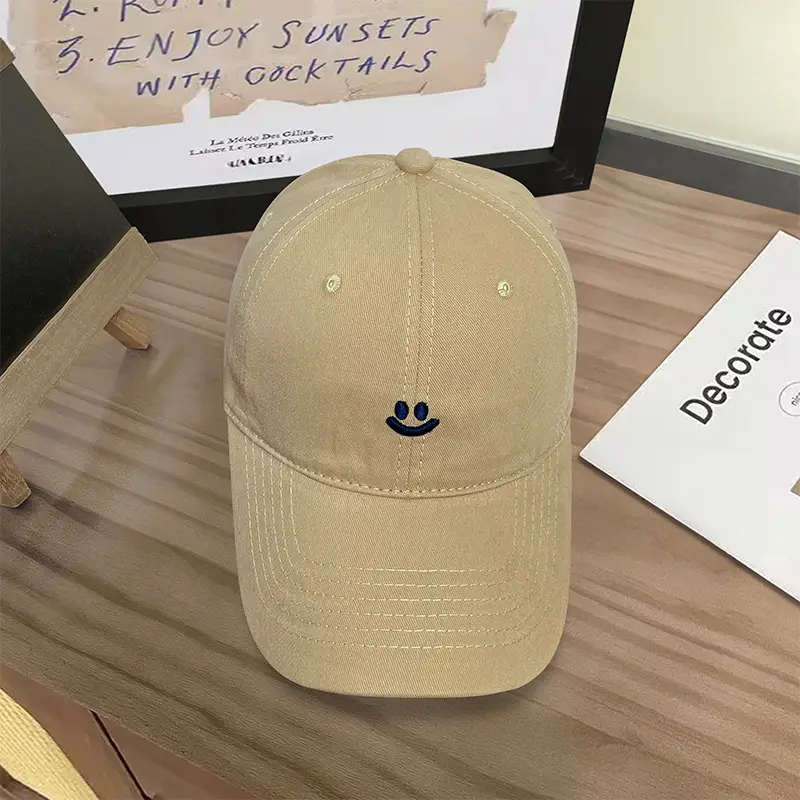 Women Maroon Smiling Face Embroidered Cap — feature 22
