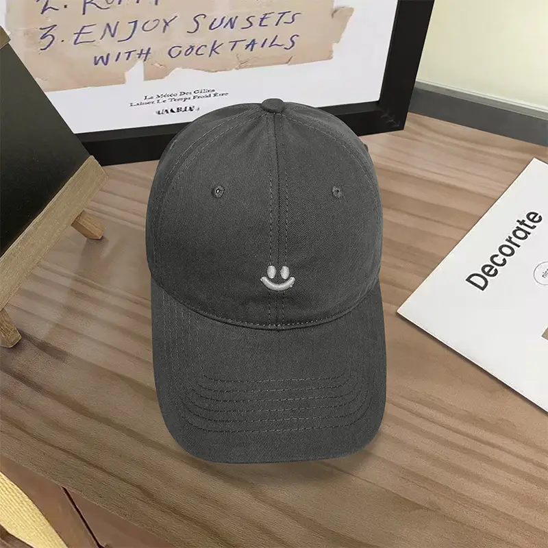 Women Maroon Smiling Face Embroidered Cap — feature 23