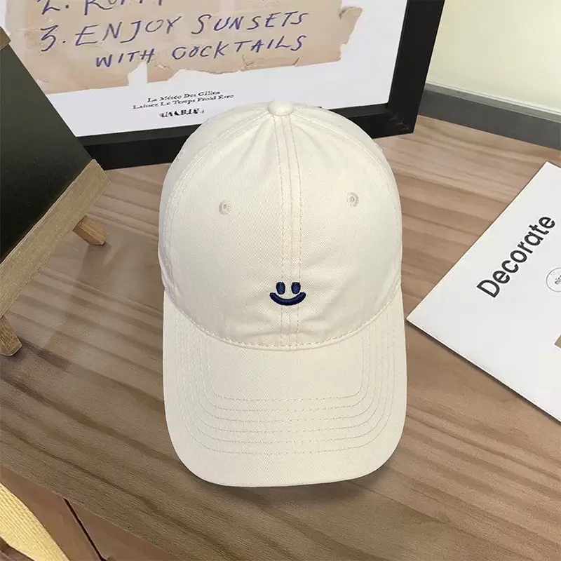 Women Maroon Smiling Face Embroidered Cap - Image 2