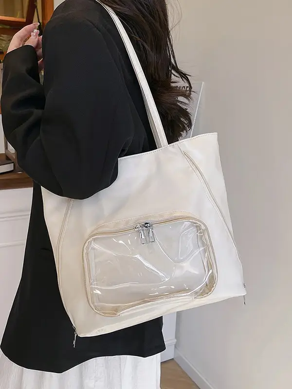 2025 Style Clear Window Shoulder Tote Bag White - Image 3