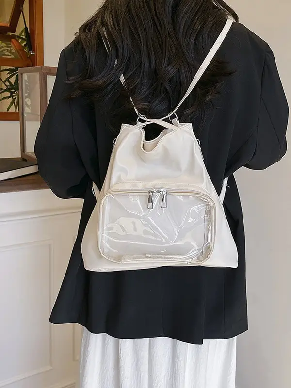 2025 Style Clear Window Shoulder Tote Bag White - Image 4