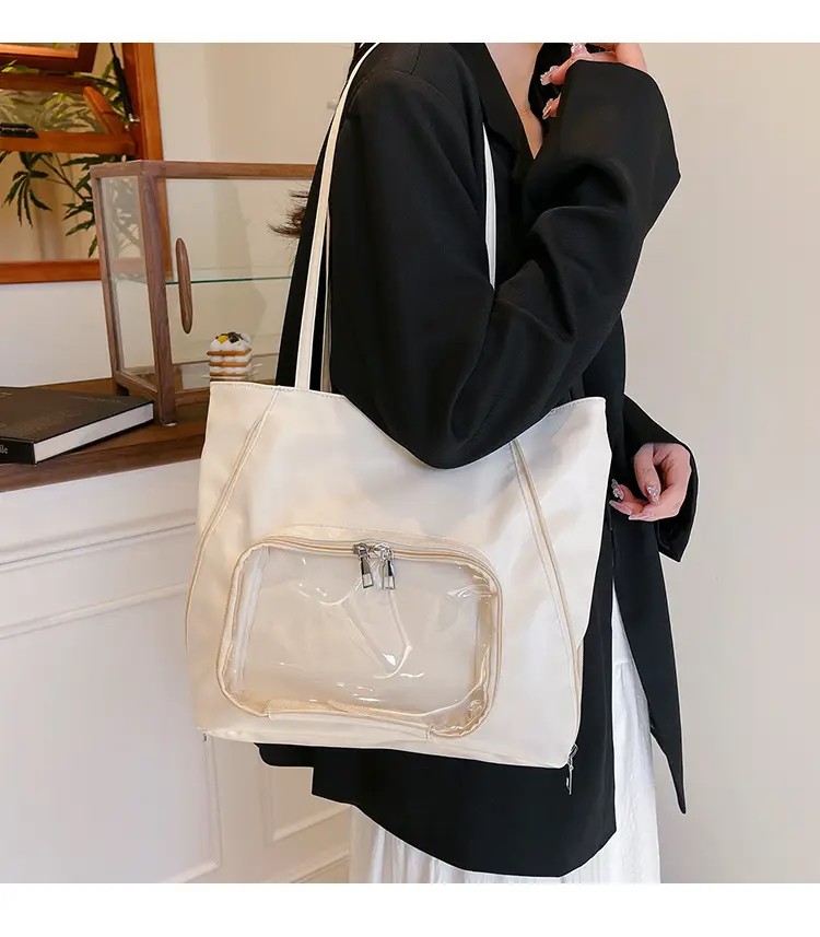 2025 Style Clear Window Shoulder Tote Bag White — feature 1