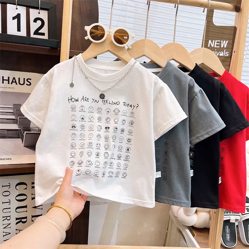 Kids Black Graphic T-Shirt Short Sleeve Cotton Summer Wear