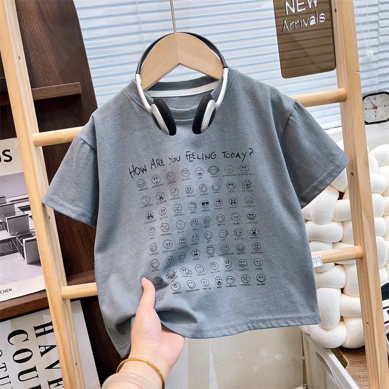 Kids Black Graphic T-Shirt Short Sleeve Cotton Summer Wear