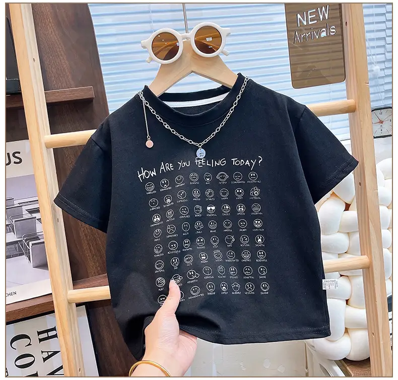Kids Black Graphic T-Shirt Short Sleeve Cotton Summer Wear — feature 8