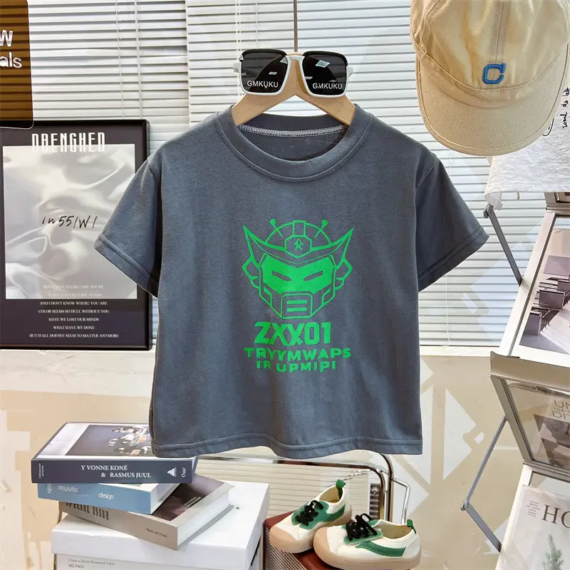 Kids Black Graphic T-Shirt Short Sleeve Cotton Summer Wear