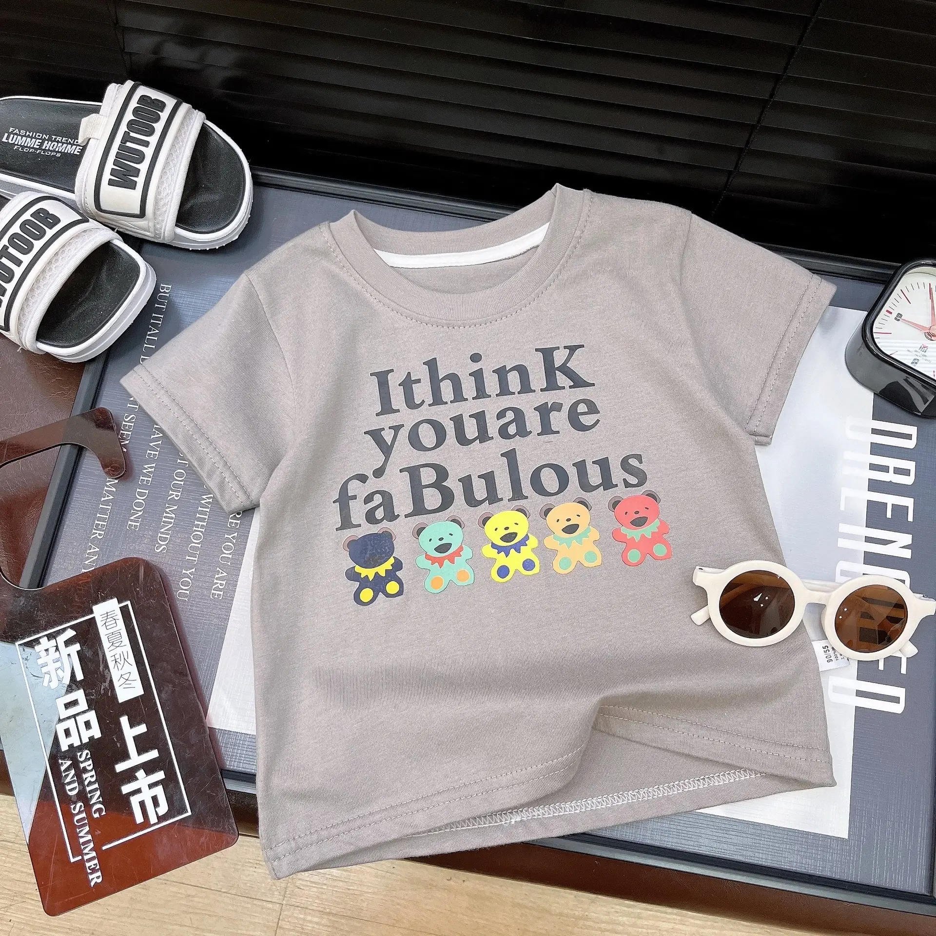 Kids Black Graphic T-Shirt Short Sleeve Cotton Summer Wear