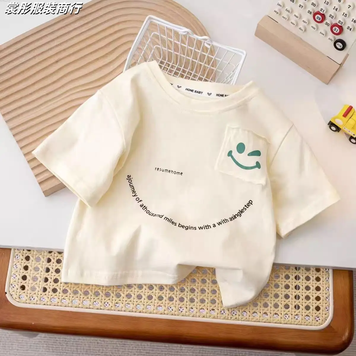 2025 Kids Short Sleeve T-Shirt White Korean Style Small Clear Face - Image 3