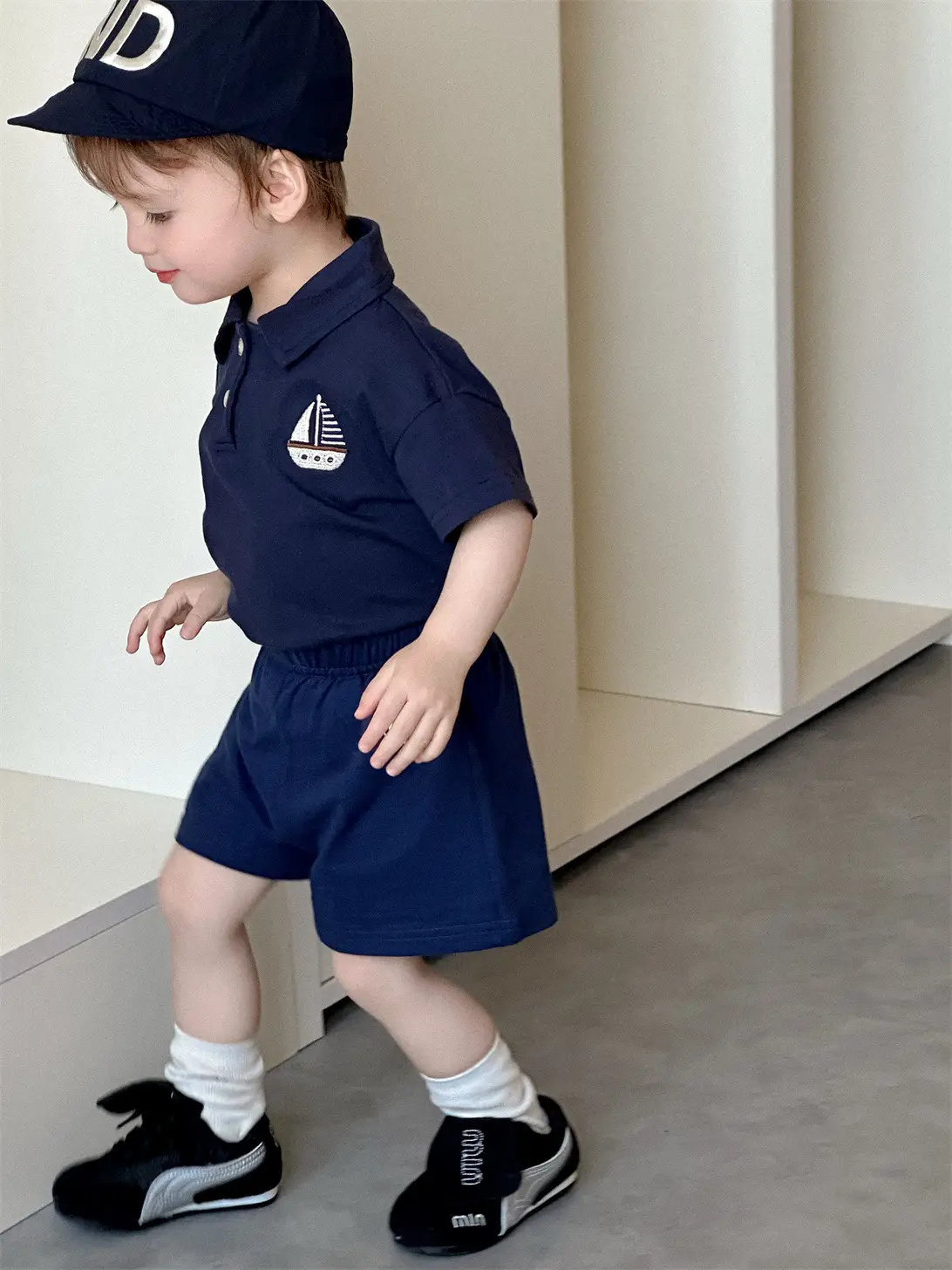 Kids Blue Polo Shorts Set Korean Style Summer Boys 2026