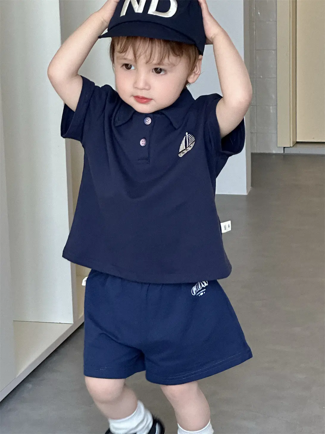 Kids Blue Polo Shorts Set Korean Style Summer Boys 2026