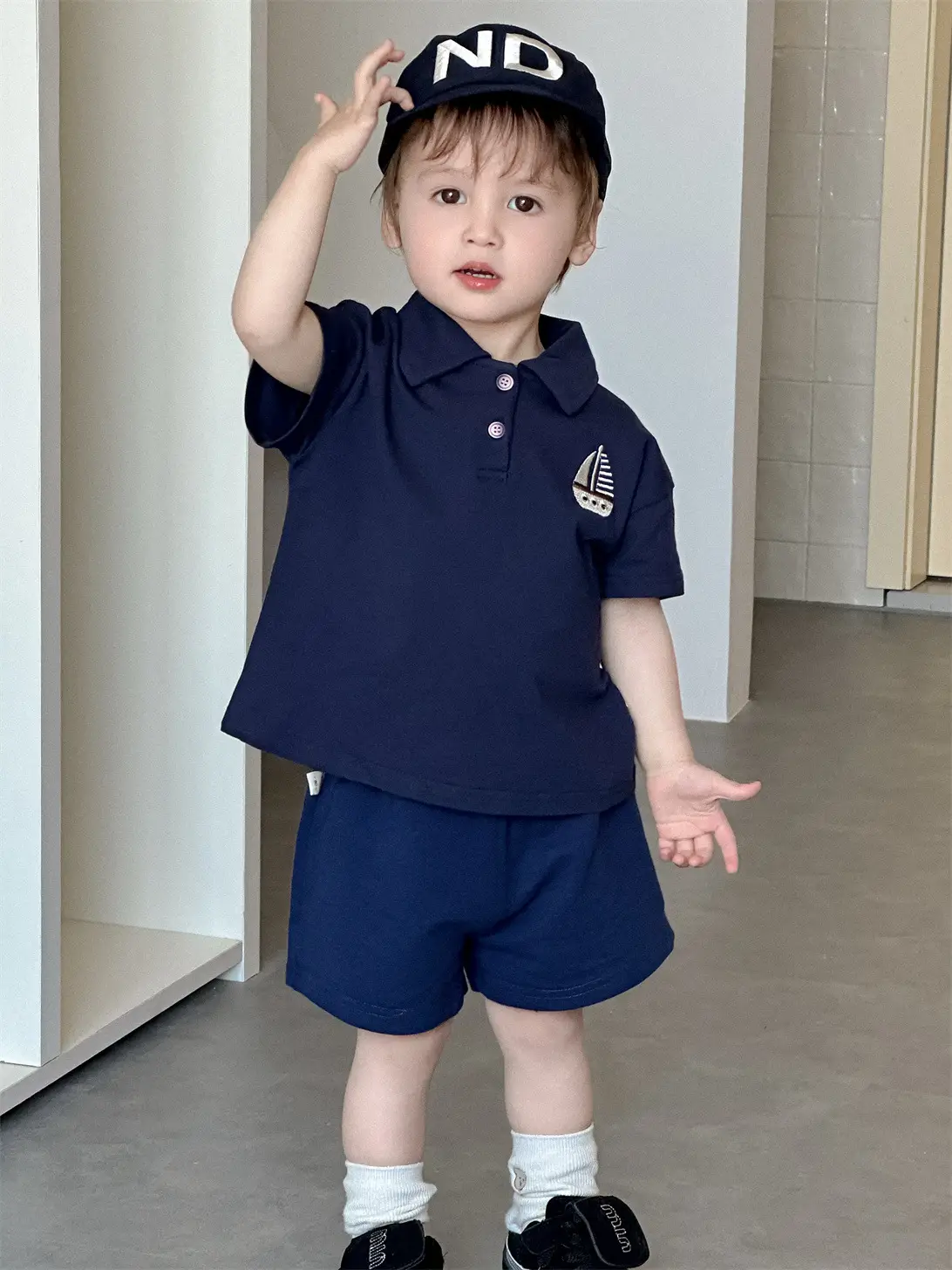 Kids Blue Polo Shorts Set Korean Style Summer Boys 2026