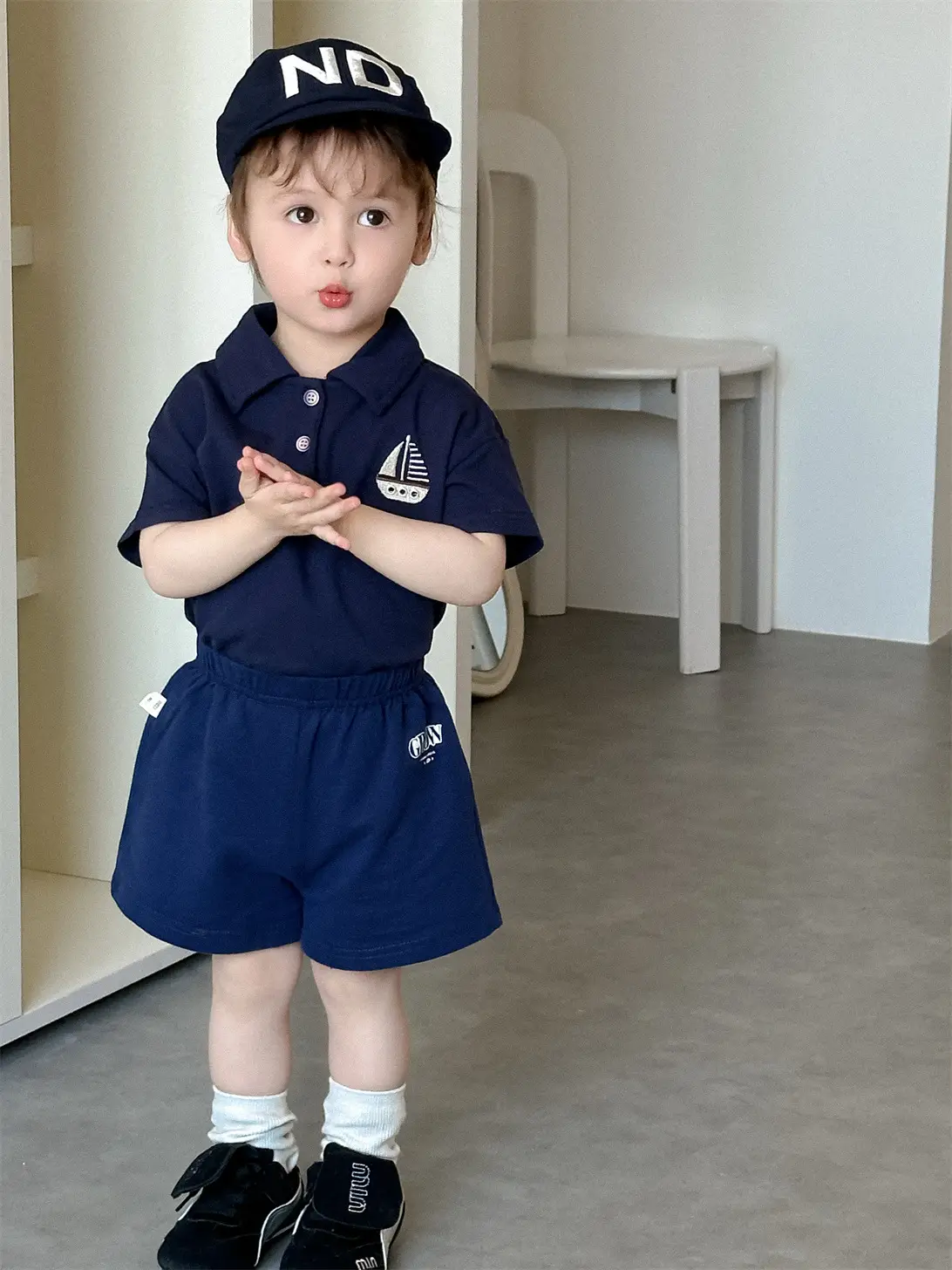 Kids Blue Polo Shorts Set Korean Style Summer Boys 2026