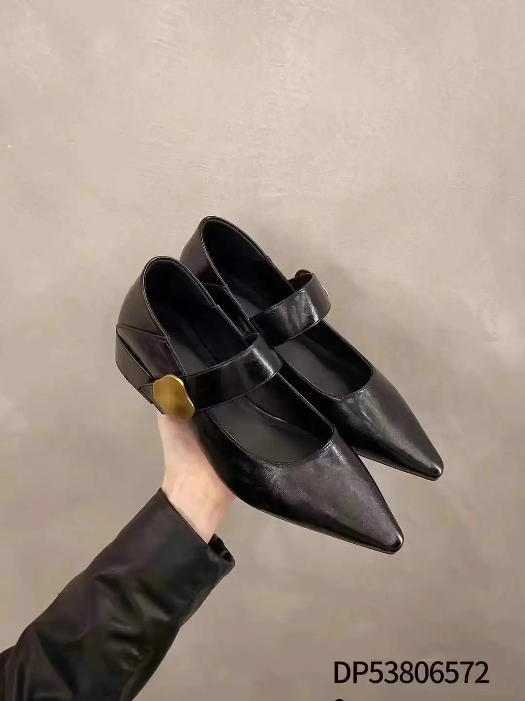 2026 Autumn New Pointed Toe Stylish Versatile Mary Jane Leather Shoes with Chunky Heel and Velcro Strap Fashionable Women's Flats — feature 3