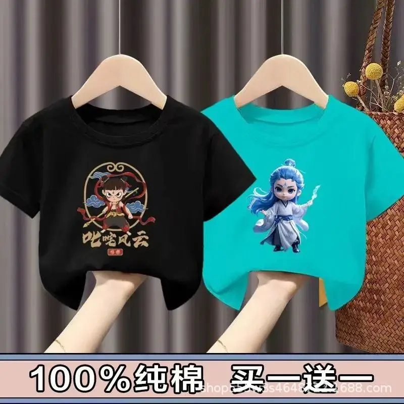Pure Cotton Nezha Boys Girls Short Sleeve T-Shirt - Image 10