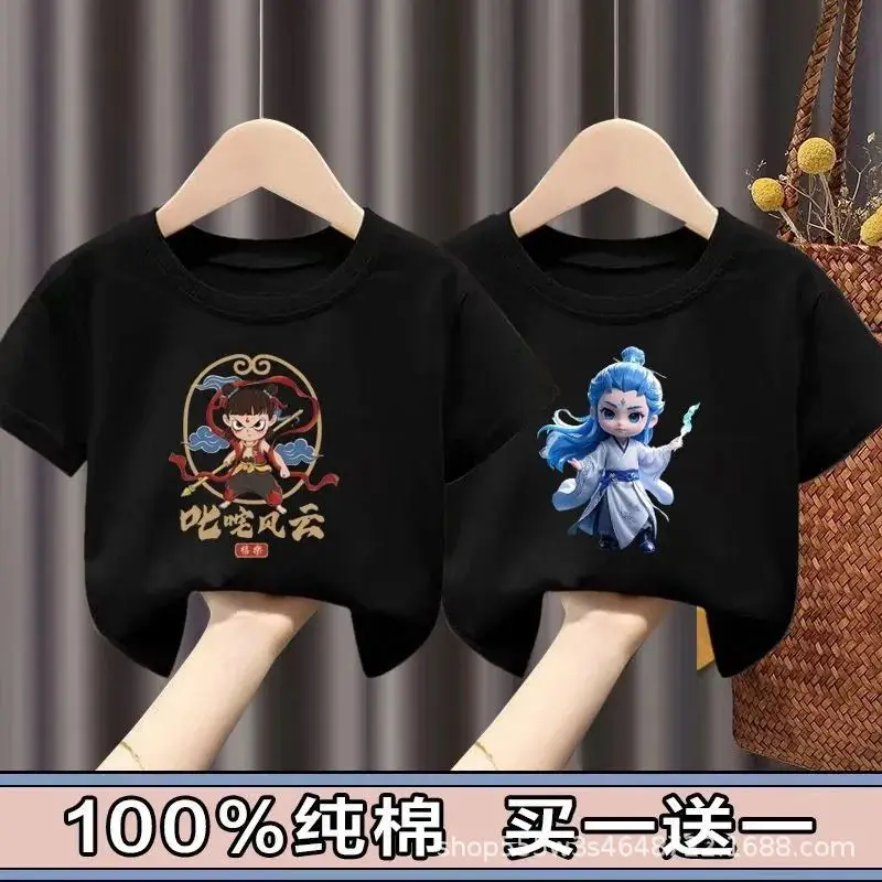 Pure Cotton Nezha Boys Girls Short Sleeve T-Shirt - Image 11