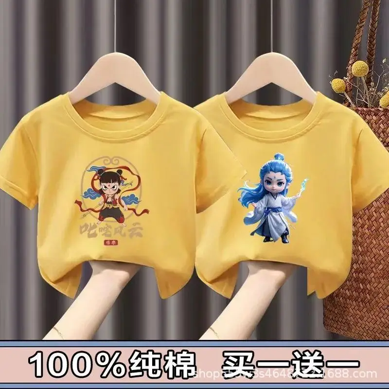 Pure Cotton Nezha Boys Girls Short Sleeve T-Shirt - Image 12