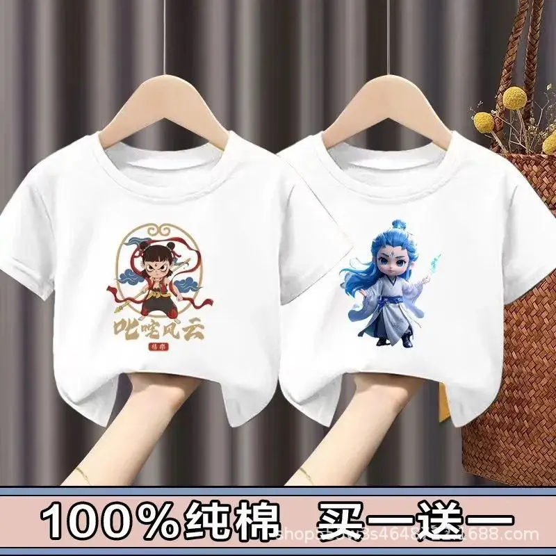 Pure Cotton Nezha Boys Girls Short Sleeve T-Shirt - Image 13