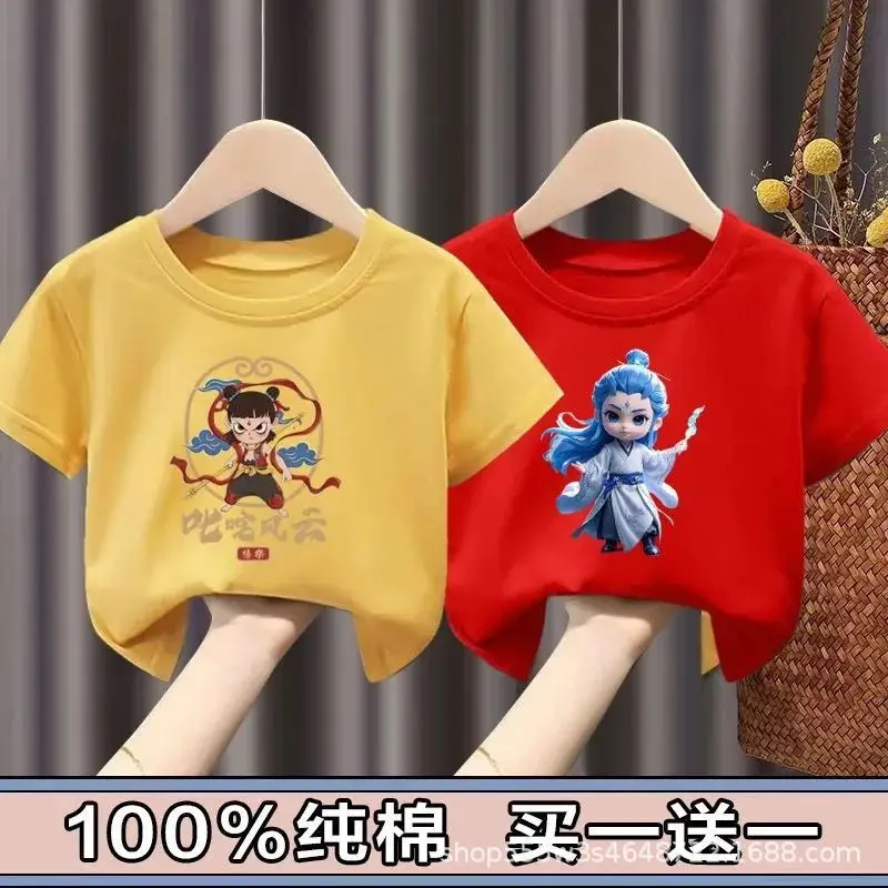 Pure Cotton Nezha Boys Girls Short Sleeve T-Shirt - Image 14